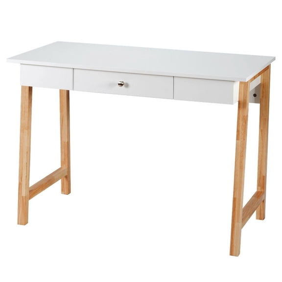 Furnibear Computer Desk Laptop PC Writing Table Makeup Vanity with Storage Drawer P2 MDF Top and Solid Rubberwood Legs in Natural