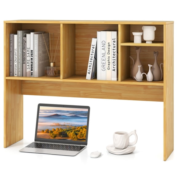 Furnibear Computer Desktop Bookcase with 4 Cubbies and Open Back Compartment Beige, 37" x 10" x 29" - Open Storage Display Rack for Home Office