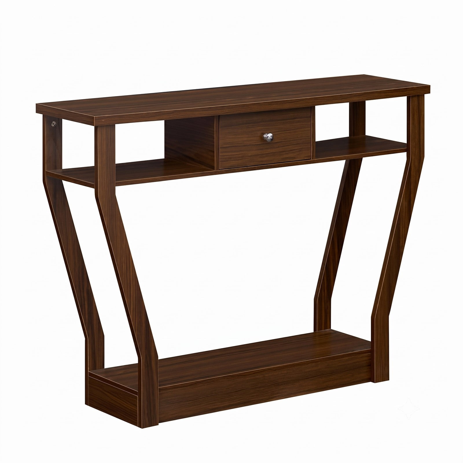 Furnibear Console Hall Table with Storage Drawer and Open Display Shelf and Angled Wood Legs for Entryway and Hallway, Walnut