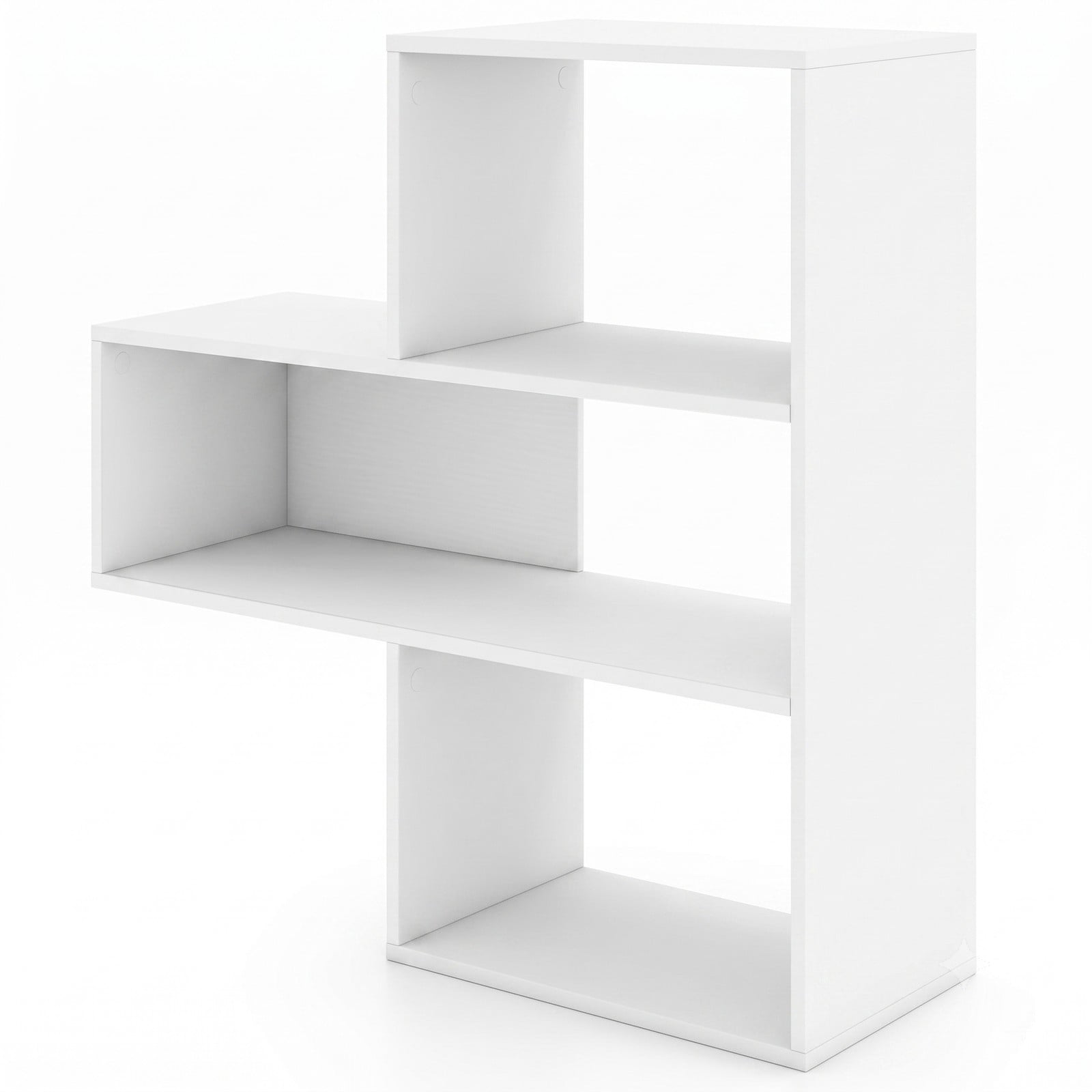 Furnibear Convex Bookshelf, Geometric Bookcase with 3 Open Shelves and Anti-Toppling Device, Freestanding Engineered Wood Display Storage Rack for Living Room, White