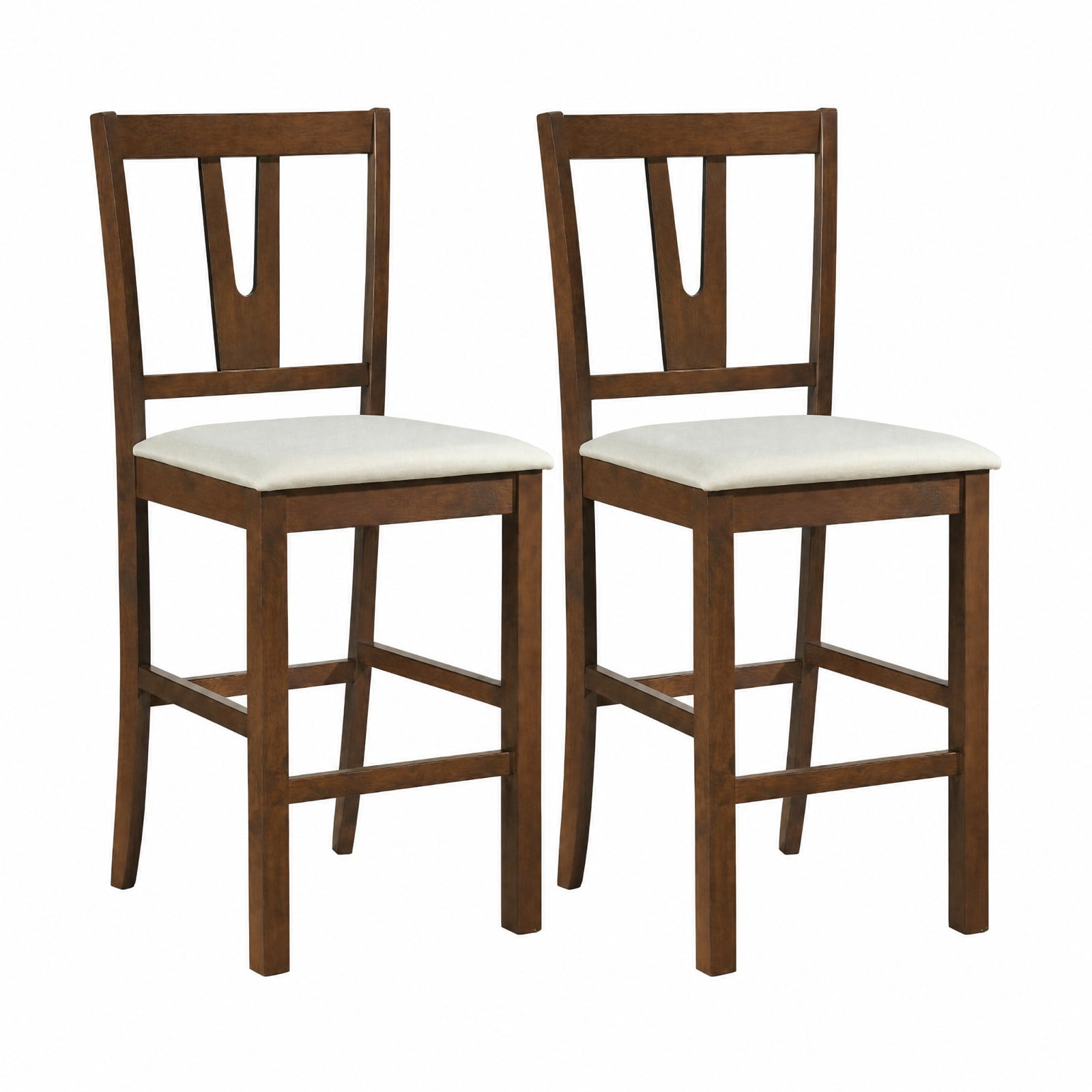 Furnibear Counter Height Bar Stools with Contoured V-Back-Set of 2 for Kitchen Island Counter Bar Pub Dining Home, Walnut