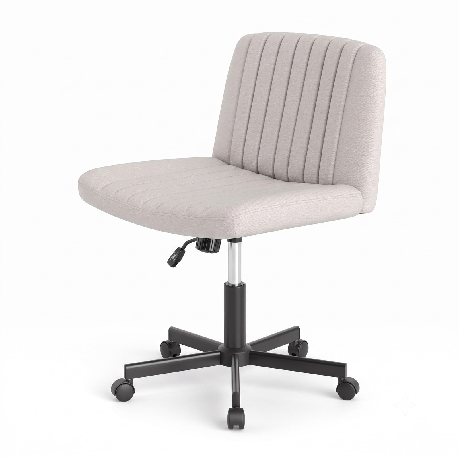 Furnibear Criss Cross Desk Chair with Wheels, Cross-Legged Swivel Home Office Task Chair, Height Adjustable Armless Rolling Computer Chair with Padded Wide, Beige