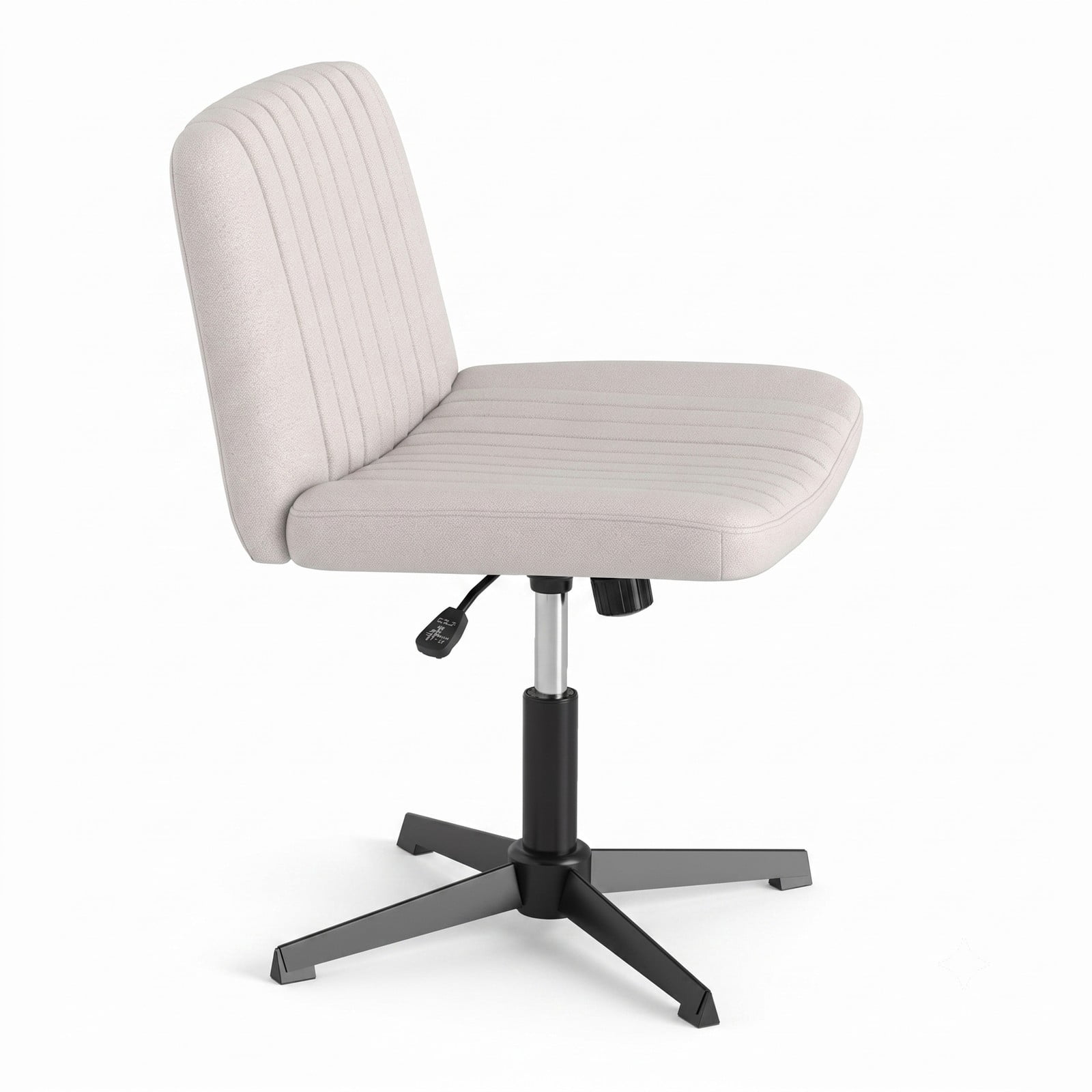 Furnibear Criss Cross Swivel Desk Chair No Wheels, Wide Armless Home Office Task Chair with Linen Upholstery, Height Adjustable Rocking Cross-Legged Accent, Beige