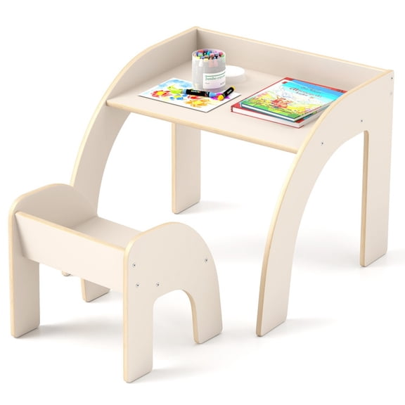 Furnibear Curved Edges Wide Tabletop Chalkboard Topped Play Table Set, White