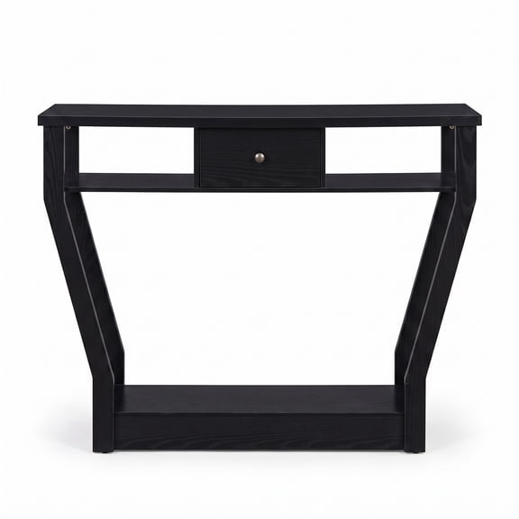 Furnibear Curved Frame Console Table with Storage Drawer and Open Shelves and Angled Legs for Entryway and Hallway, Black