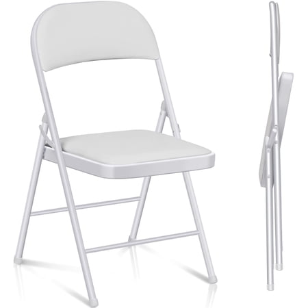 Furnibear Cushioned Faux Leather Folding Chairs 2 Pack padded metal event chairs and portable folding chairs for weddings office and parties foldable set, White