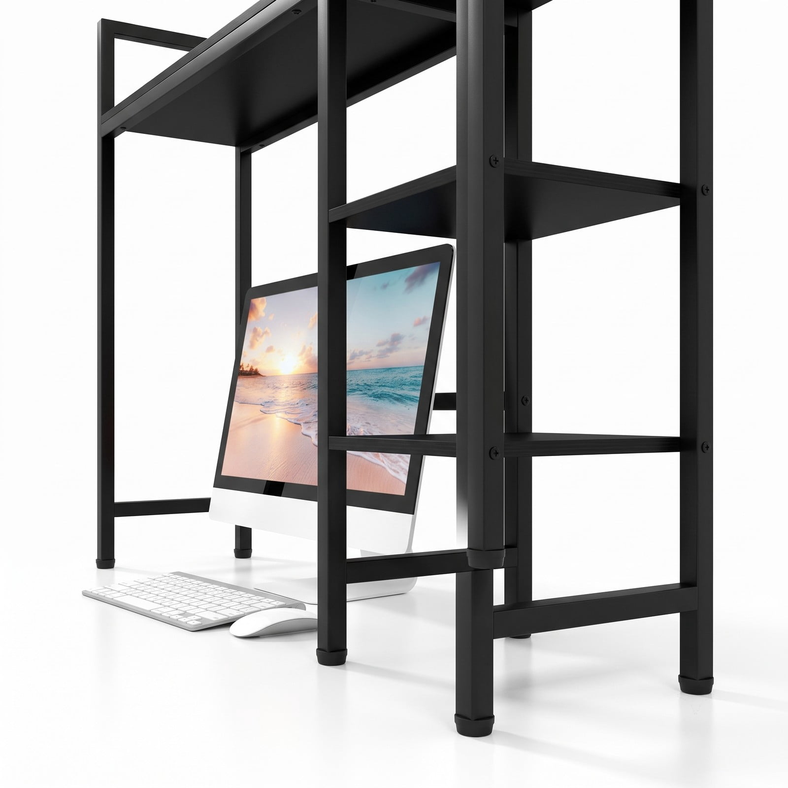 Furnibear Desktop Bookshelf 38.5 Inch Wide Storage Display Rack with Metal Frame, Countertop Bookcase Organizer for Home Office Desk, Living Room and Bedroom, Black