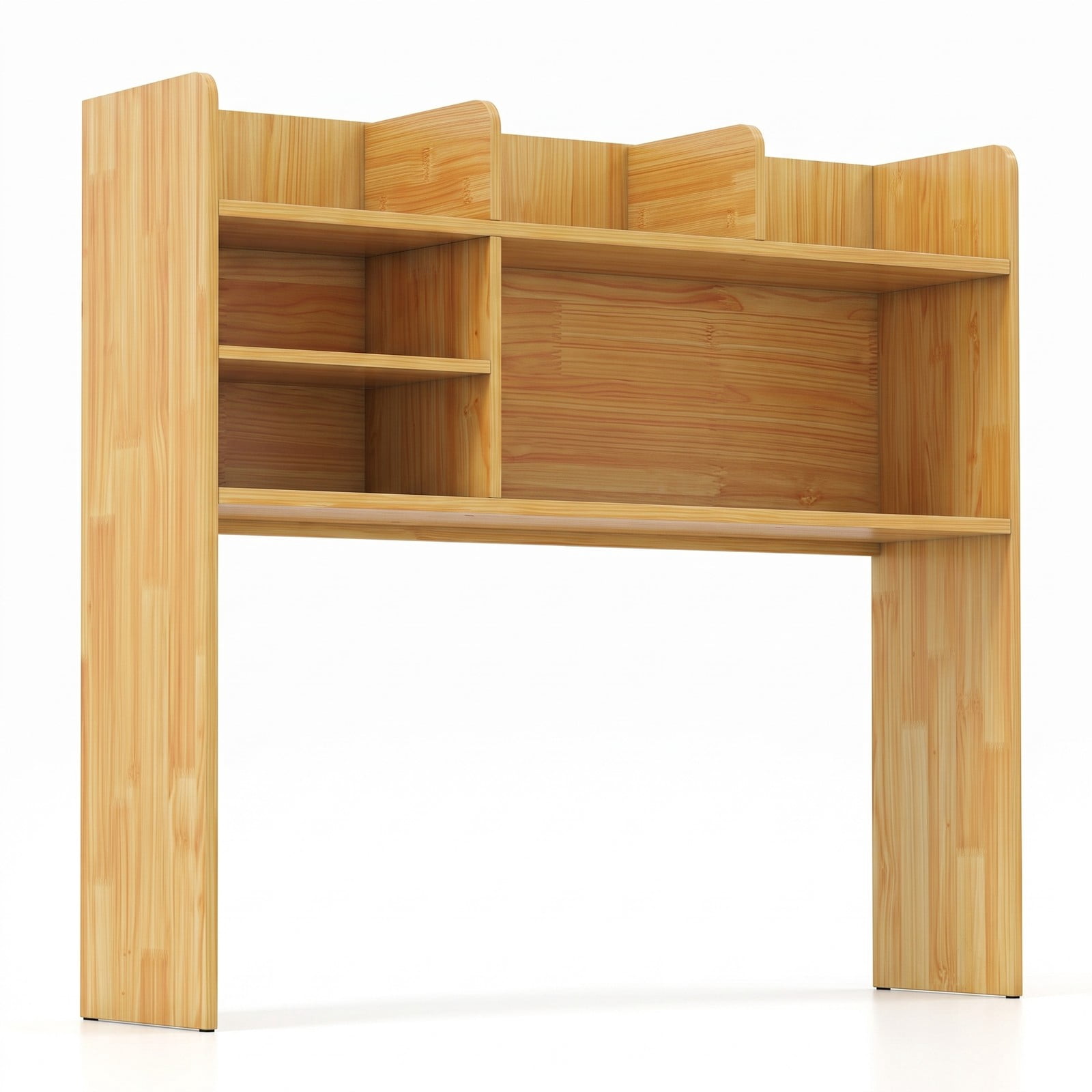 Furnibear Desktop Bookshelf Countertop Storage Hutch with 6 Shelves, Wood Desk Organizer Monitor Stand Riser with Adjustable Shelf and Open Compartment for Home, Beige