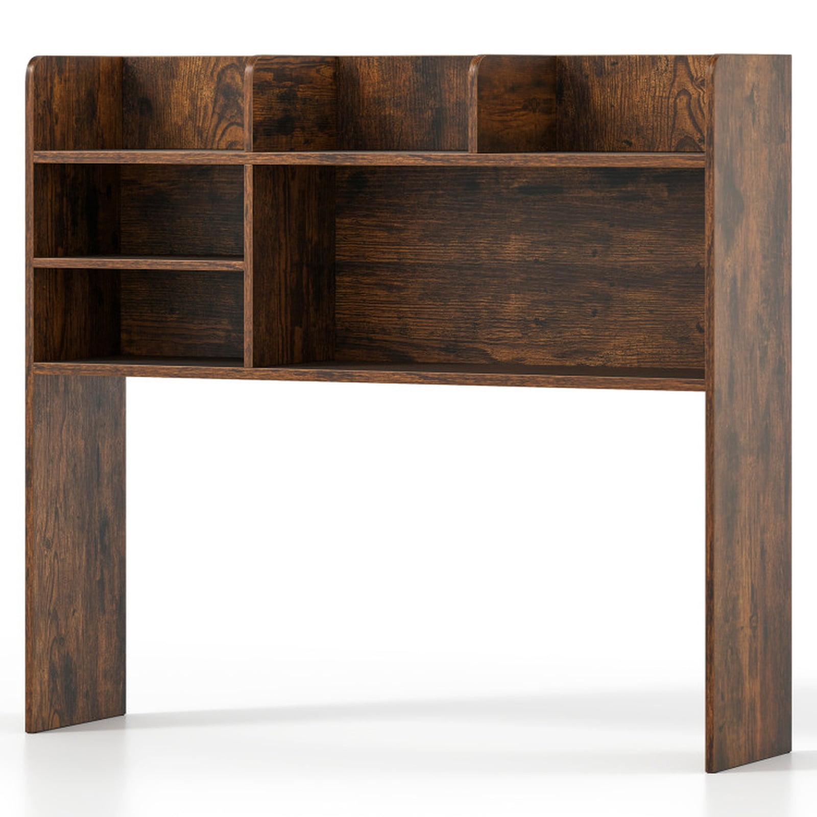 Furnibear Desktop Bookshelf Countertop Storage Hutch with 6 Shelves Rustic Brown, 37" x 9.5" x 33.5"