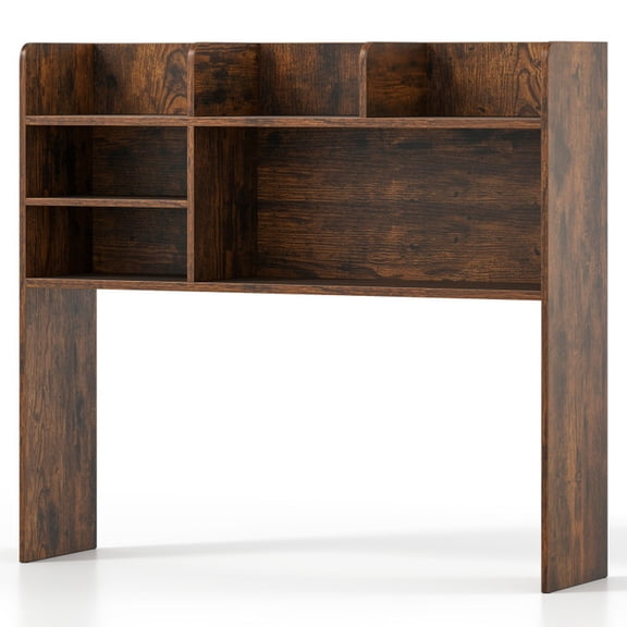 Furnibear Desktop Bookshelf Countertop Storage Hutch with 6 Shelves Rustic Brown, 37" x 9.5" x 33.5"