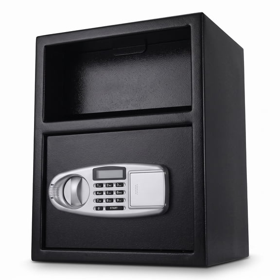 Furnibear Digital Front Load Depository Drop Safe with Electronic Keypad and Override Key for Home Office Cash and Valuables, Black