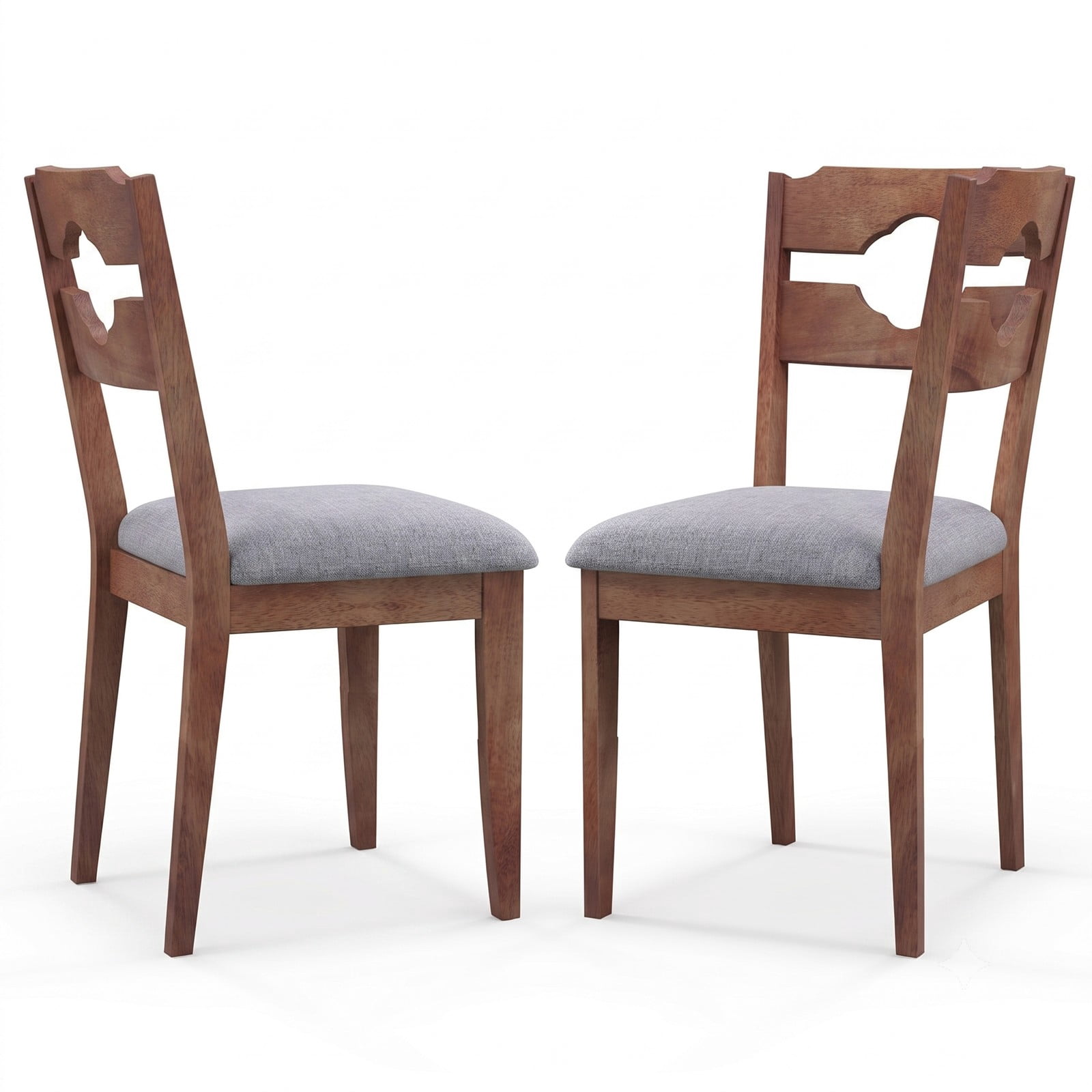 Furnibear Dining Chair Set of 2, Fabric Upholstered Kitchen Chairs with Padded Seat, High Curved Backrest and Solid Rubber Wood Legs for Dining Room, Brown and Gray