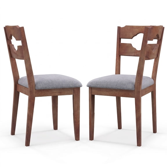 Furnibear Dining Chair Set of 2, Fabric Upholstered Kitchen Chairs with Padded Seat, High Curved Backrest and Solid Rubber Wood Legs for Dining Room, Brown and Gray