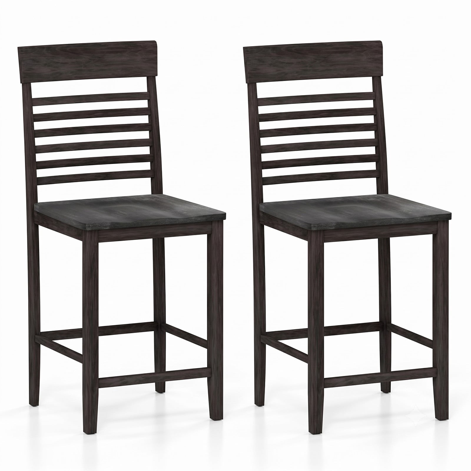 Furnibear Dining Chair Set of 2 with Footrests, Solid Rubber Wood Frame, Slatted Backrest Ergonomic Kitchen Side Chairs for Dining Room, Guest Room, 310 lbs, Gray