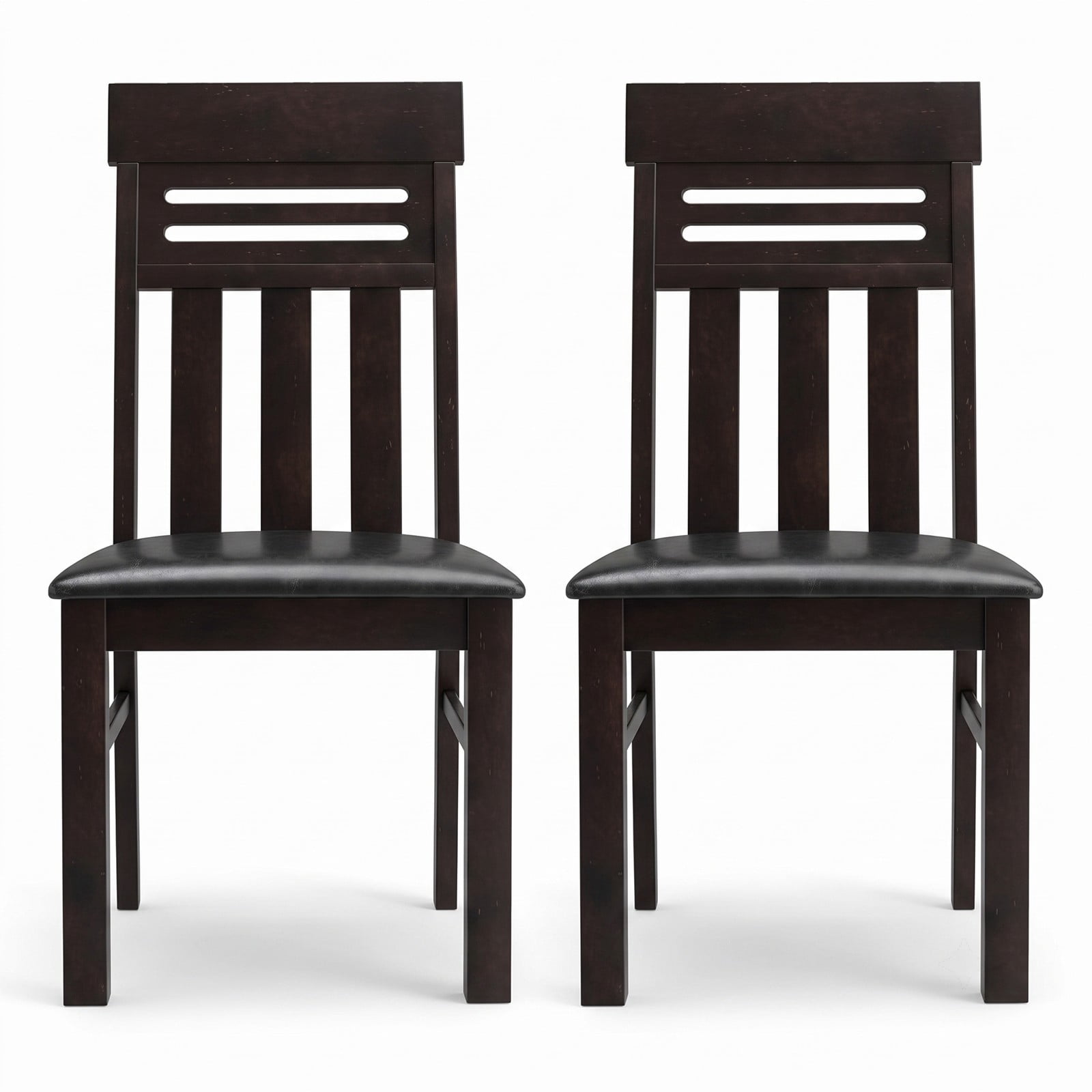 Furnibear Dining Chairs Set of 2, High Back Upholstered Kitchen Chairs with Rubber Wood Legs, PU Leather & Faux Linen Padded Dining Room Chairs, 330 lbs Capacity, Brown