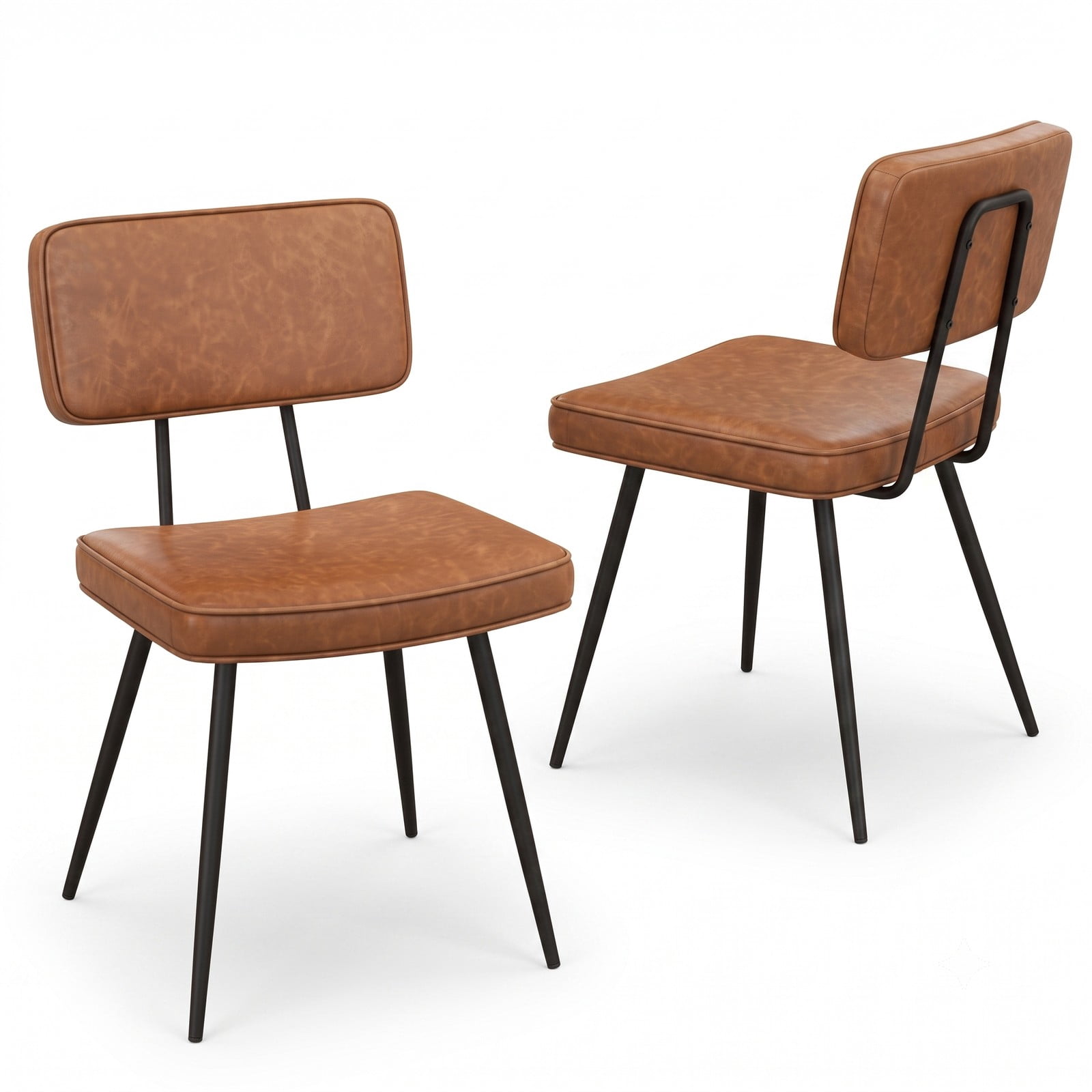 Furnibear Dining Chairs Set of 2, Upholstered PU Leather Kitchen Chairs with Padded Backrest and Cushioned Seat, Metal Tapered Legs Side Chairs for Dining Room, Brown
