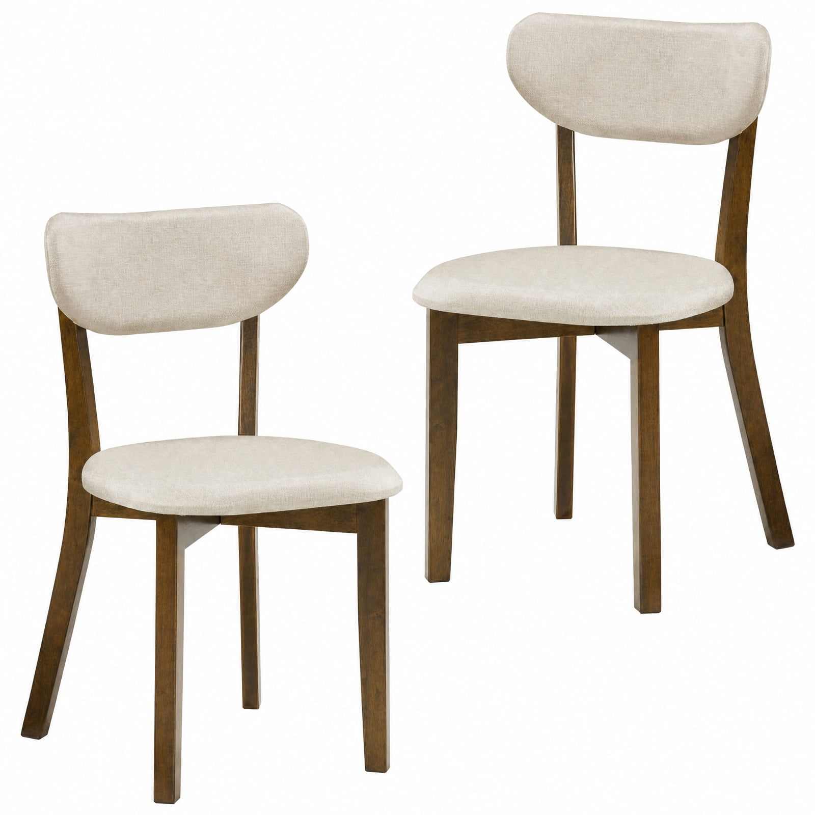Furnibear Dining Chairs Set of 2 Upholstered Mid-Back Chairs with Solid Rubber Wood Frame for Kitchen Dining Room Living Room Home, White