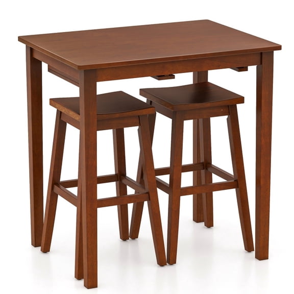 Furnibear Bar Table Set 3 Piece Counter Height Pub Table and 2 Saddle Stools Kitchen Dining Set for Small Space Breakfast Nook, Espresso