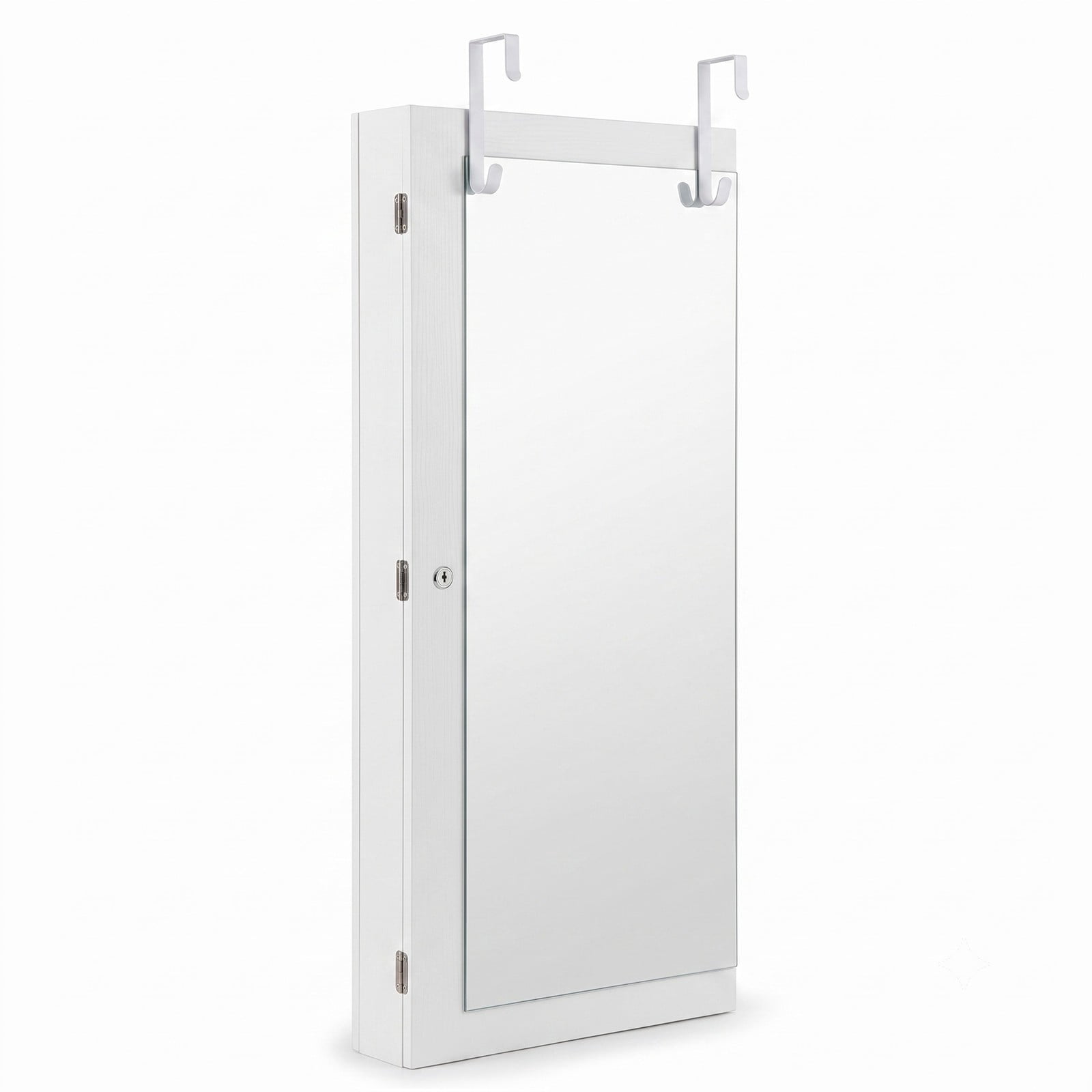 Furnibear Door and Wall Mounted Armoire Jewelry Cabinet with Full-Length Mirror and Velvet Lining for Bedroom Storage, White