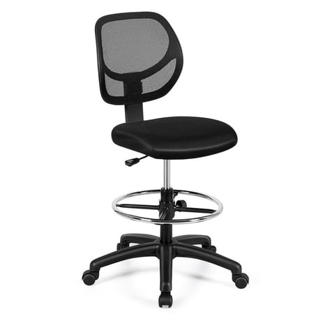Furnibear Drafting Chair Tall Office Chair Mid Back Mesh Standing Desk Chair with Adjustable Foot Ring Lumbar Support Swivel Rolling Stool, Black