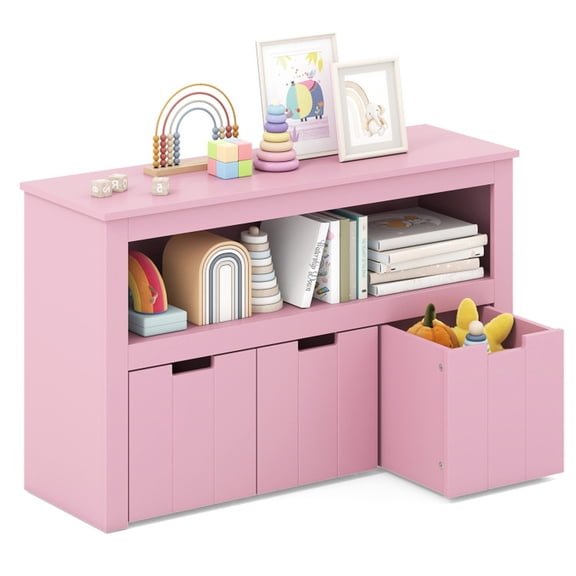 Furnibear Drawer Chest Cabinet Rolling Toy with Drawers, Pink