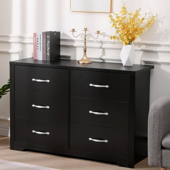 Furnibear Dresser with 6 Drawers Large Wooden Dresser Horizontal Storage Organizer for Bedroom