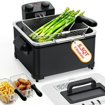 Furnibear Electric Deep Fryer with 3 Frying Baskets, 5L 1800W 304 Stainless Steel Large Fryer Adjustable Temperature,View Window Lid for Kitchen, Fry Fish for Home Use,Silver