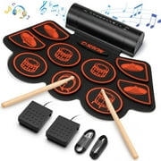 Furnibear Electric Drum Set for Kids, 9-Pads Roll Up Drum Pad with Headphone, Drumsticks & Pedals, Great Holiday Xmas Birthday Gift, Red
