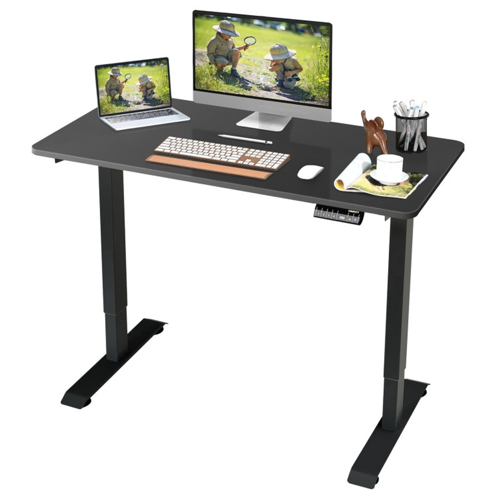Furnibear Electric Standing Desk with Memory Controller, Height Adjustable Sit Stand Home Office Computer Desk with Cable Management, Black