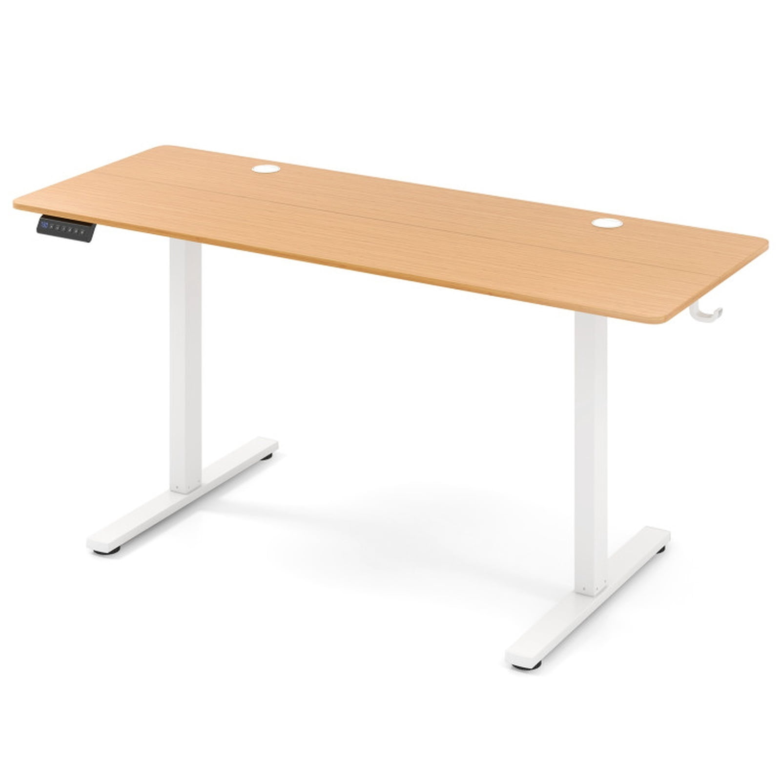Furnibear Electric Standing Desk with 3 Memory Heights Adjustable Height Sit Stand Home Office Desk with Hooks and Cable Holes, Natural