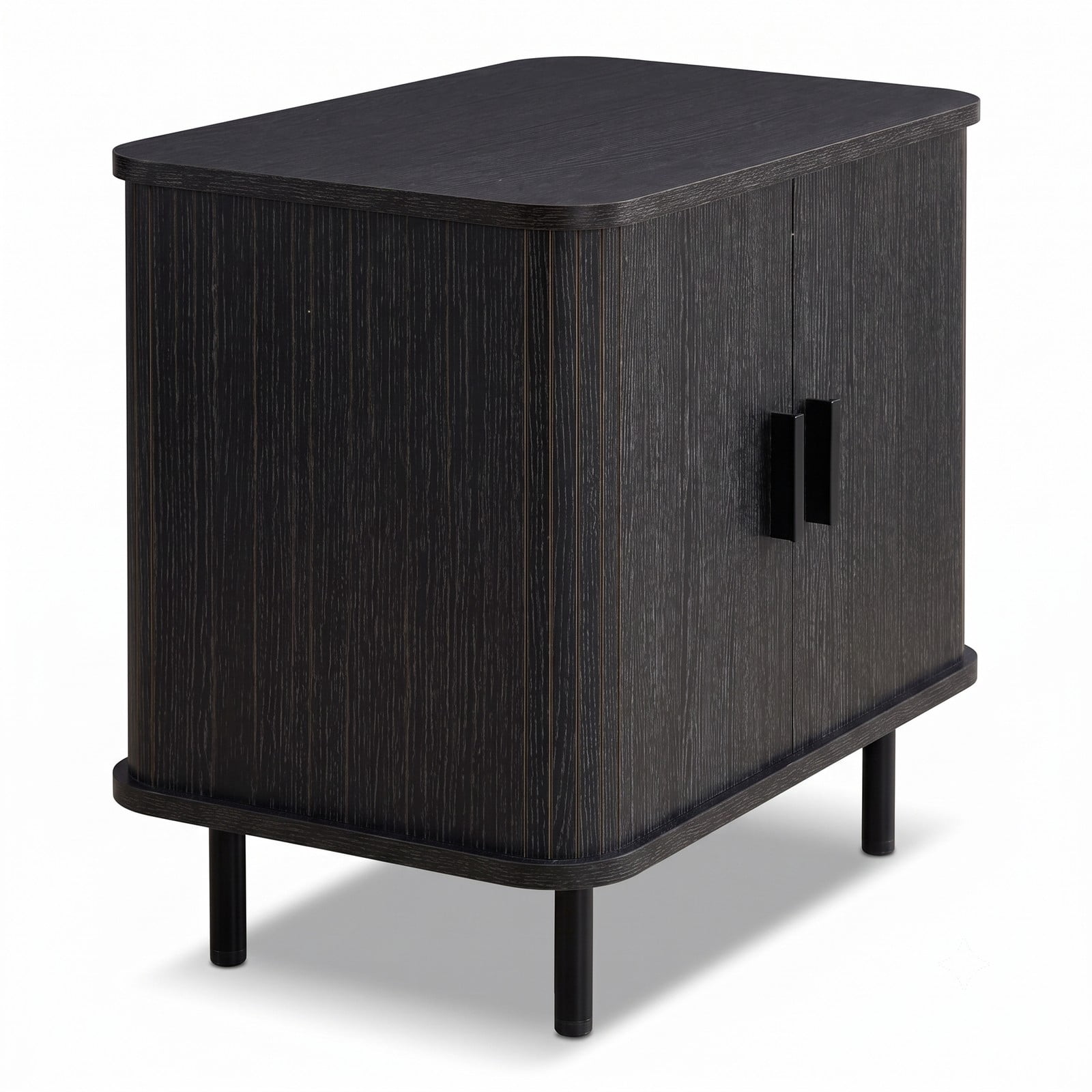 Furnibear End Table Modern Mid Century Nightstand with Sliding Tambour Doors and Storage Shelf for Bedroom Living Room, Black