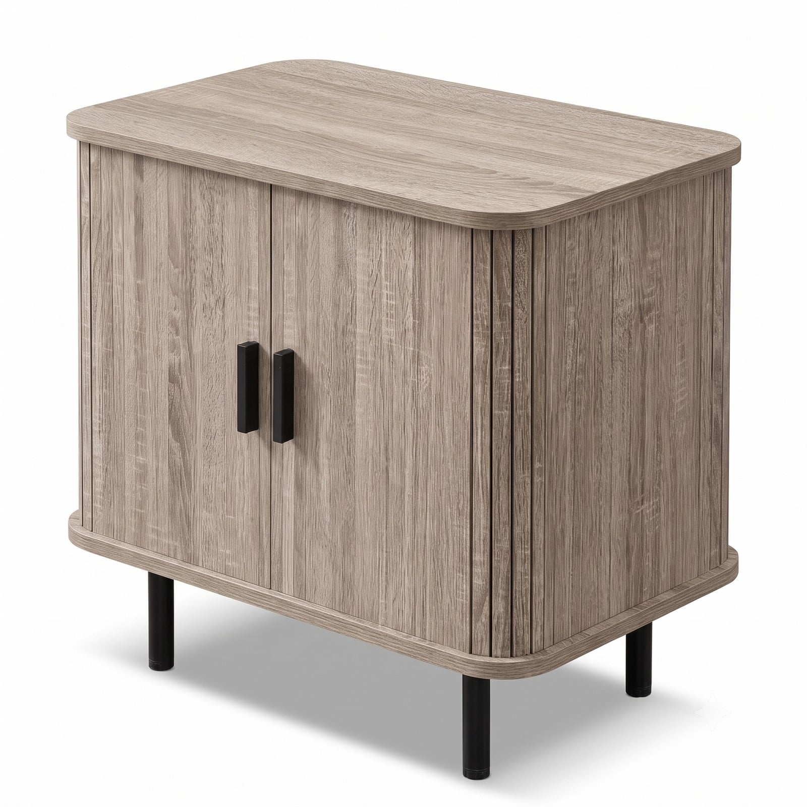 Furnibear End Table Modern Mid Century Nightstand with Sliding Tambour Doors and Storage Shelf for Bedroom Living Room, Natural
