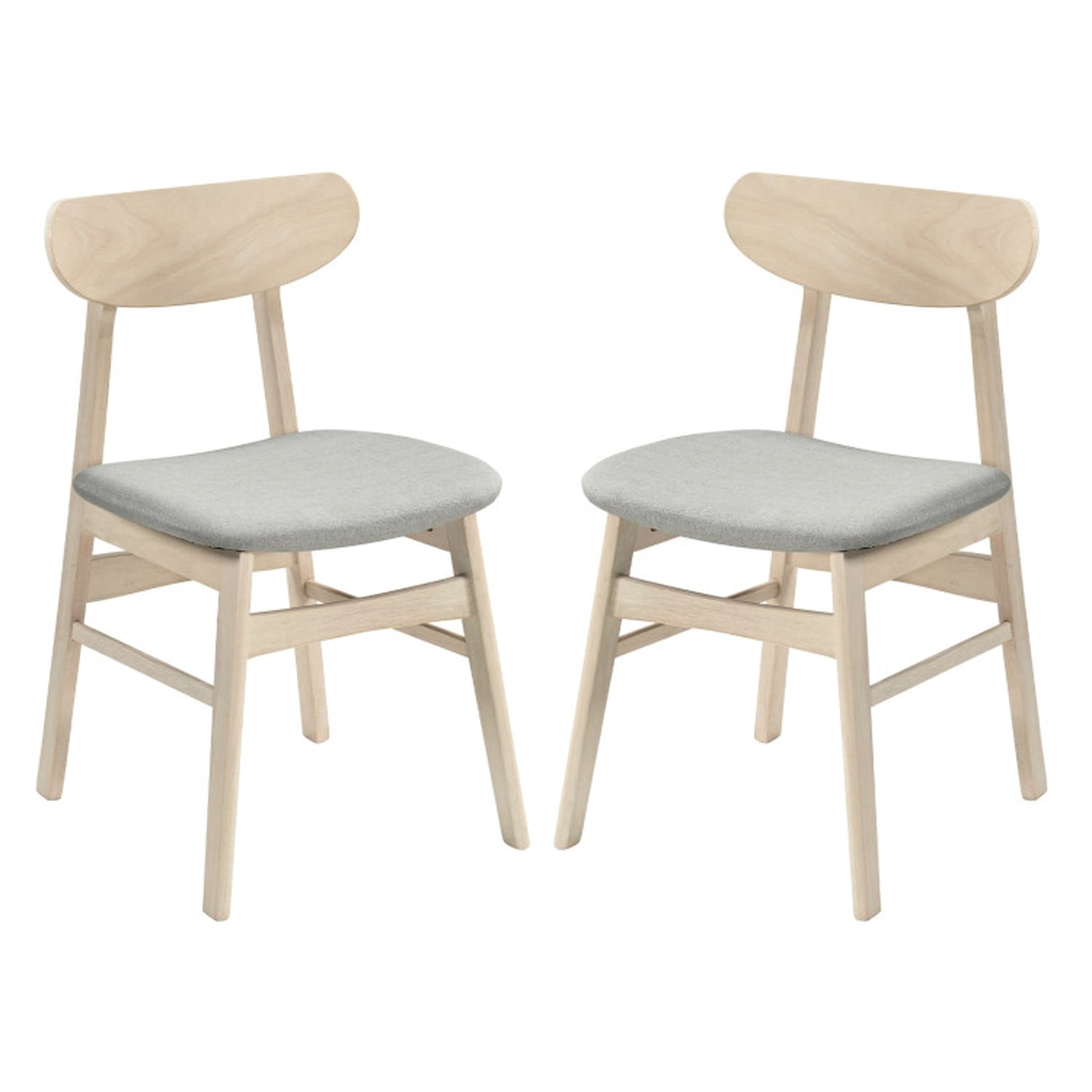 Furnibear Upholstered Dining Chairs Set of 2 Armless Fabric Kitchen Chairs with Rubber Wood Frame for Dining Room, Natural