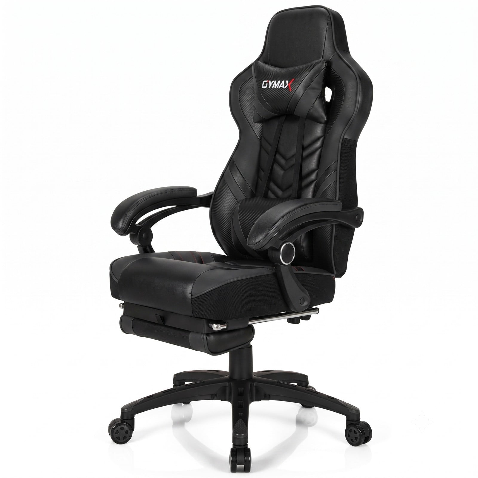 Furnibear Ergonomic Gaming Chair with Footrest and Lumbar Cushion, Adjustable Reclining Racing Office Chair, High Back Swivel Computer Desk Chair with Headrest, Black