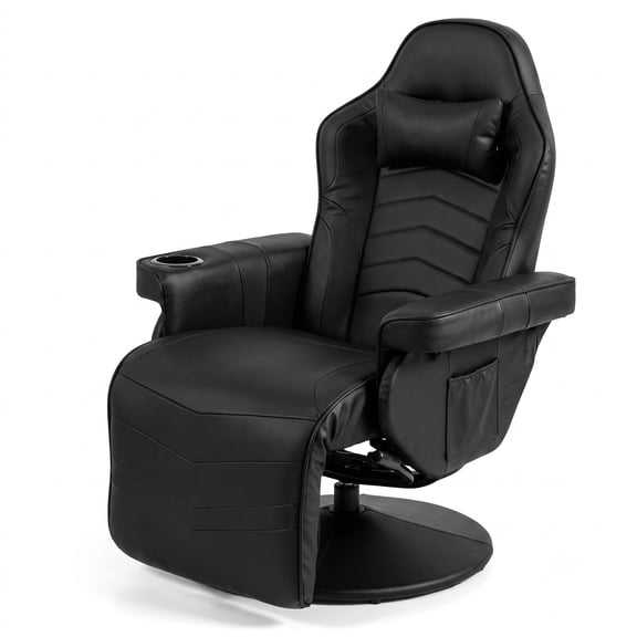 Furnibear Ergonomic High Back Massage Gaming Chair, PU Leather Reclining Computer Office Chair with Lumbar Pillow, Footrest, 360 Swivel and Cup Holder, Black