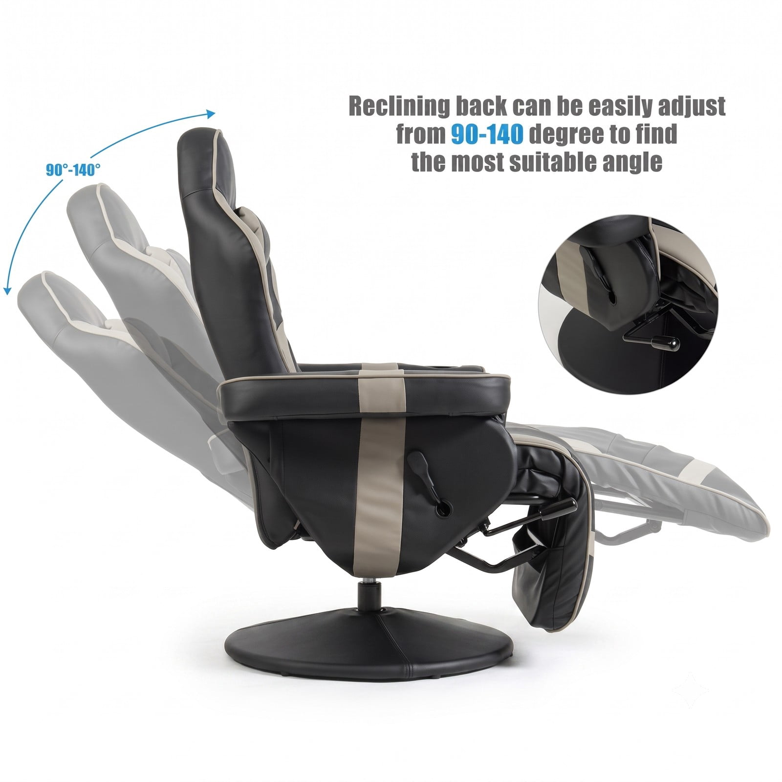 Furnibear Ergonomic High Back Massage Gaming Chair, PU Leather Reclining Computer Office Chair with Lumbar Pillow, Footrest, 360 Swivel and Cup Holder, Gray