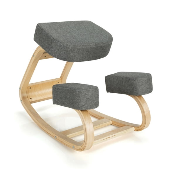 Furnibear Ergonomic Kneeling Chair with Rocking Base, Adjustable Posture Stool Wood Frame Office Desk Chair for Home Office Upright Sitting, Gray