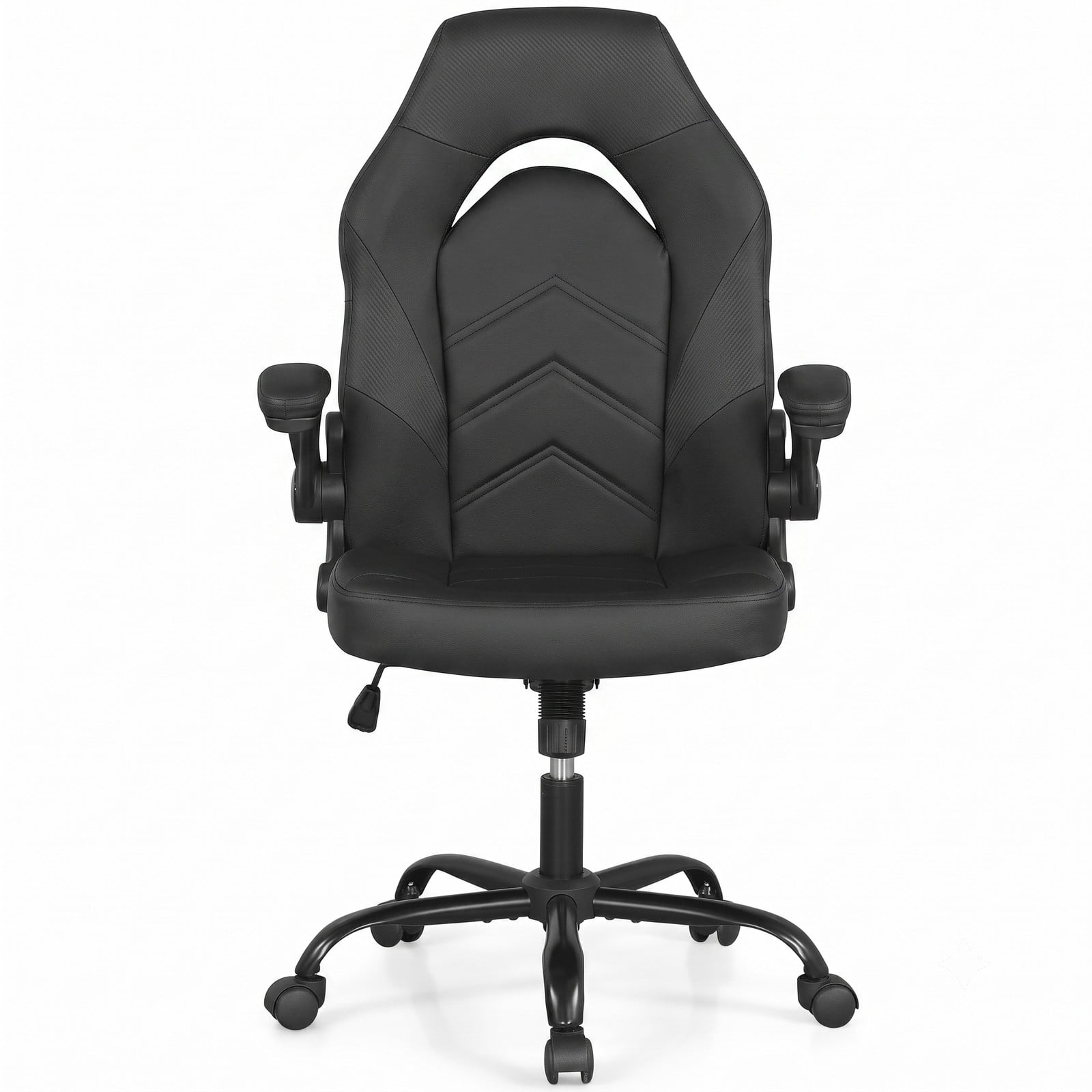 Furnibear Ergonomic Leather Office Chair, High Back Executive Computer Desk Chair with Flip-up Armrests, Adjustable Height Swivel Task Chair, Rolling Rocking, Black