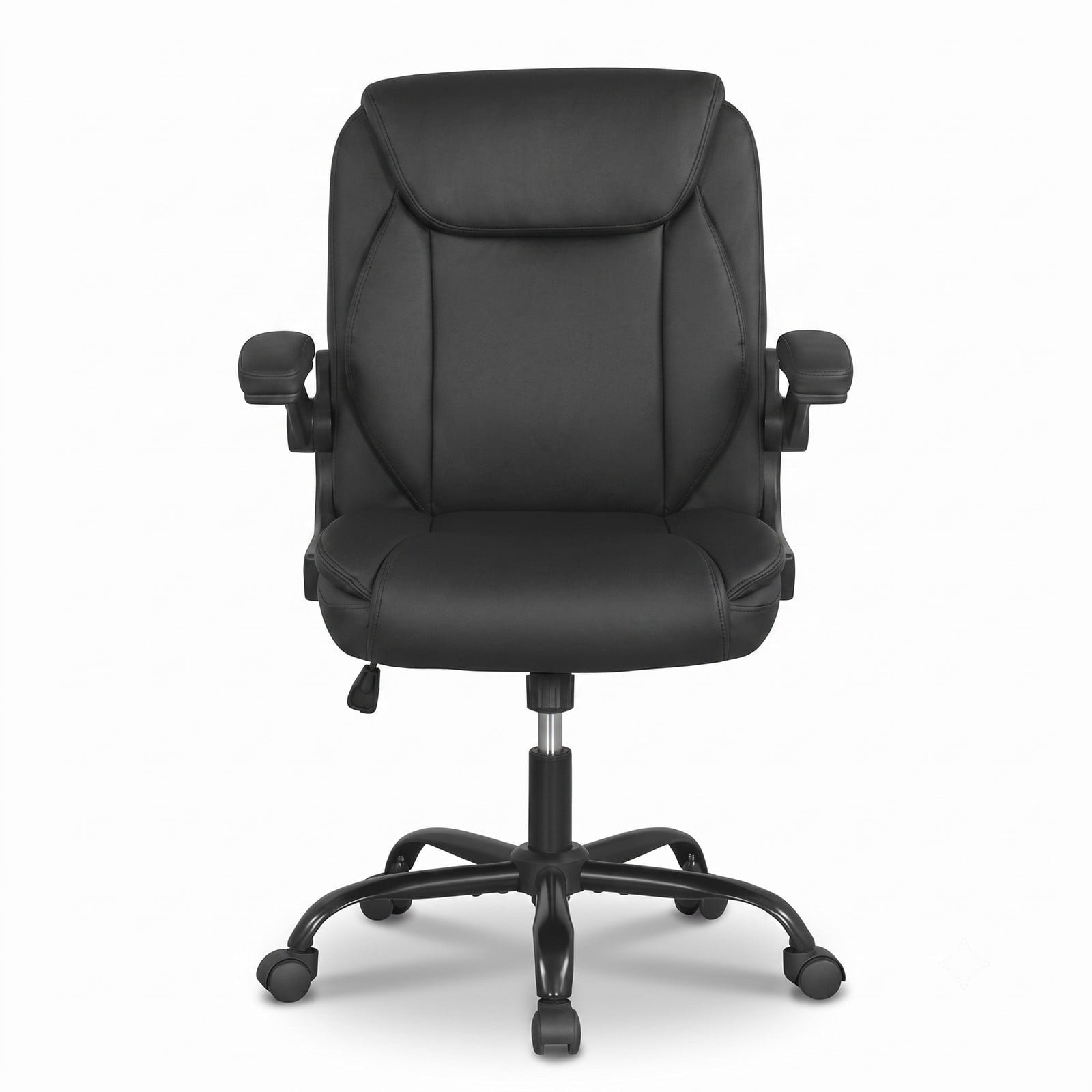 Furnibear Ergonomic Leather Office Chair, High Back PU Leather Executive Desk Chair with Flip-up Armrests, Rocking Function, Adjustable Height and Swivel for, Black