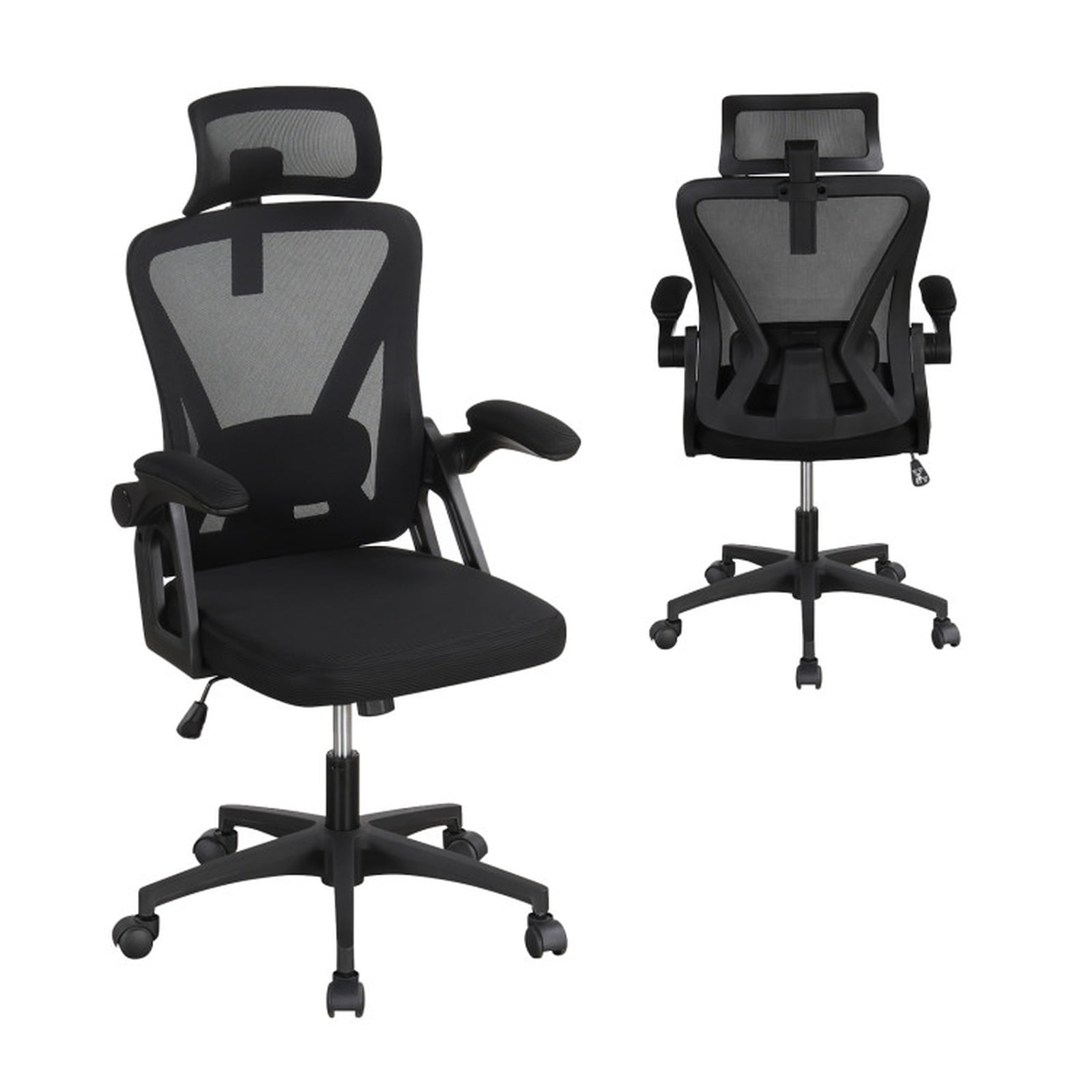 Furnibear Ergonomic Mesh Office Chair High Back Breathable Computer Chair with Adjustable Lumbar Support 2D Headrest and Flip Up Arms, Black