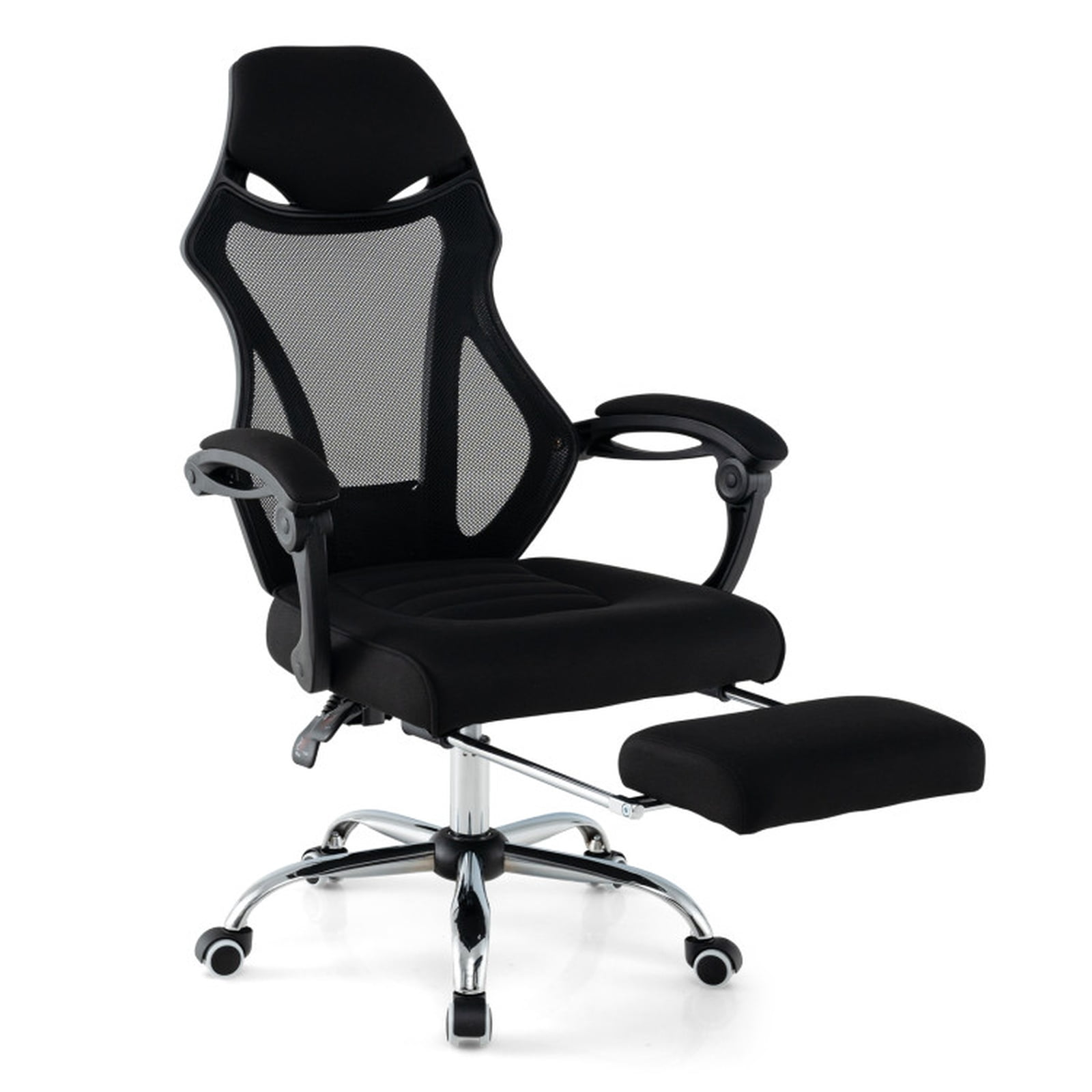 Furnibear Ergonomic Mesh Office Chair High Back Breathable Computer Chair with Retractable Footrest Tilting Backrest and Headrest, Black