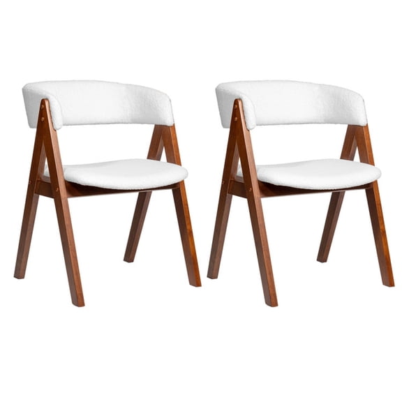 Furnibear Ergonomic Modern Wooden Dining Chair Set of 2 Mid-Century Modern Sherpa Upholstered Kitchen Dining Room Chairs with Easy Assembly, 30", Walnut