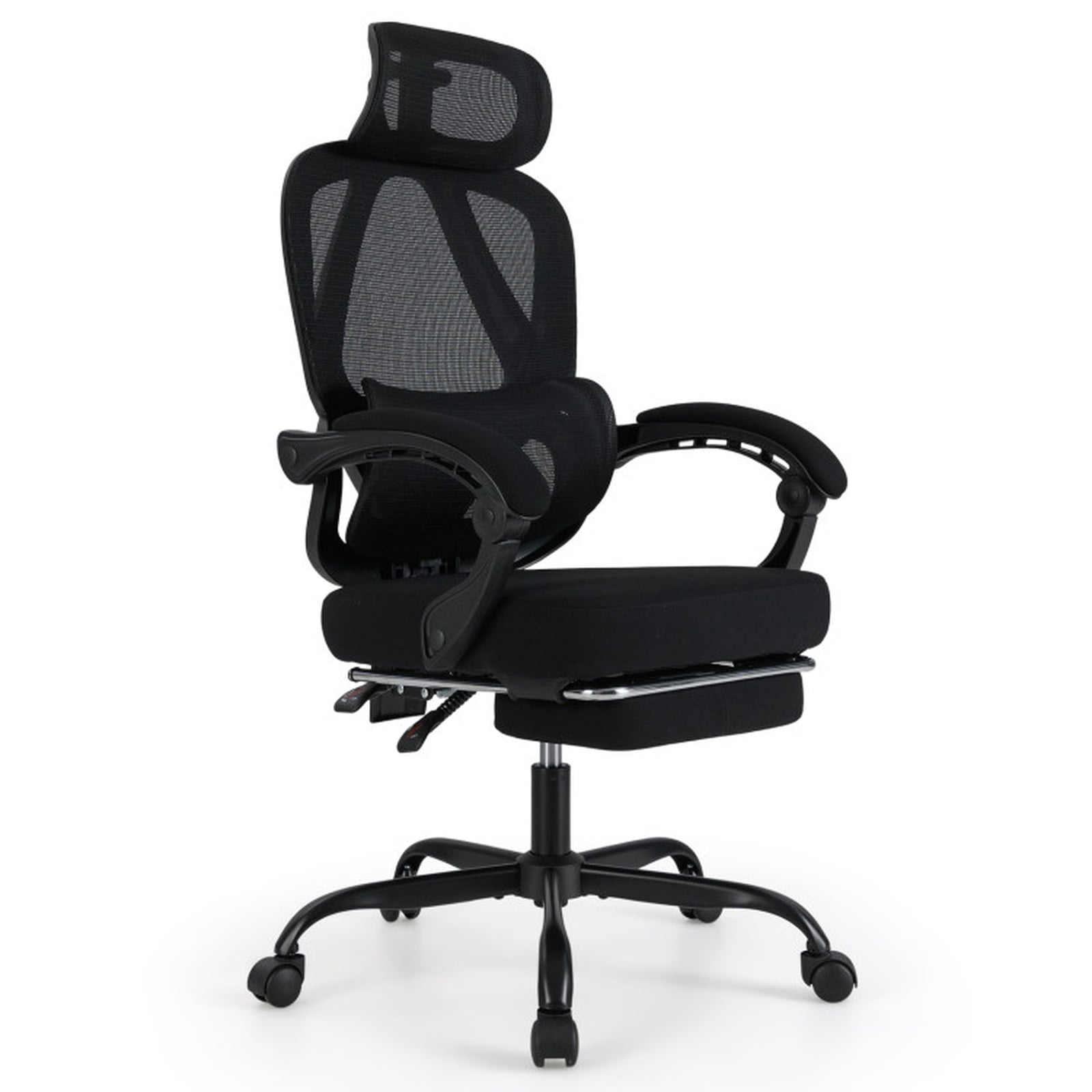 Furnibear Ergonomic Office Chair High Back Mesh Desk Chair with Retractable Footrest Adjustable Headrest and Lumbar Support, Black