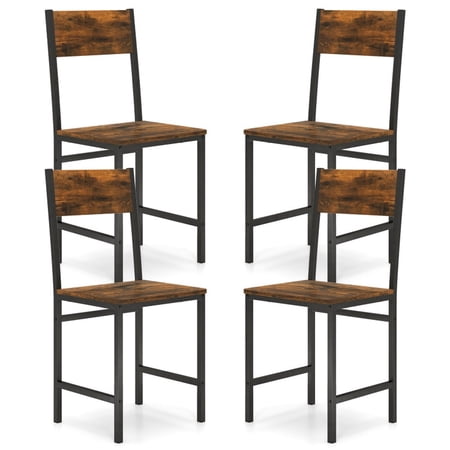 Furnibear Wood Dining Chairs Set of 4 with Metal Legs and Slanted Wood Back and Ergonomic Seat for Kitchen and Dining Room, Rustic Brown