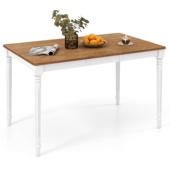 Furnibear Extendable Dining Table with Rubber Wood Legs for 4-8 People Wood Kitchen Table for Dining Room, White