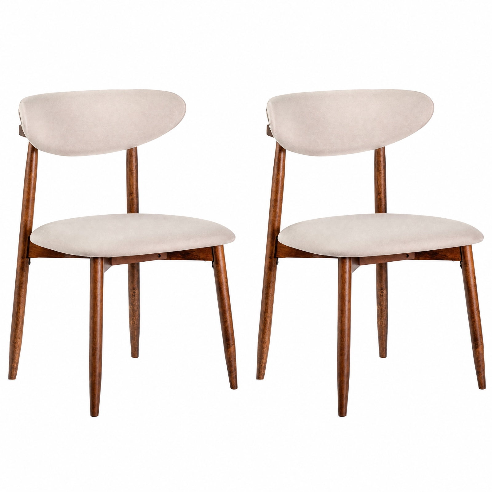 Furnibear Fabric Upholstered Dining Chairs Set of 2 with Curved Backs and Solid Rubber Wood Legs for Kitchen and Farmhouse Dining Room, Beige