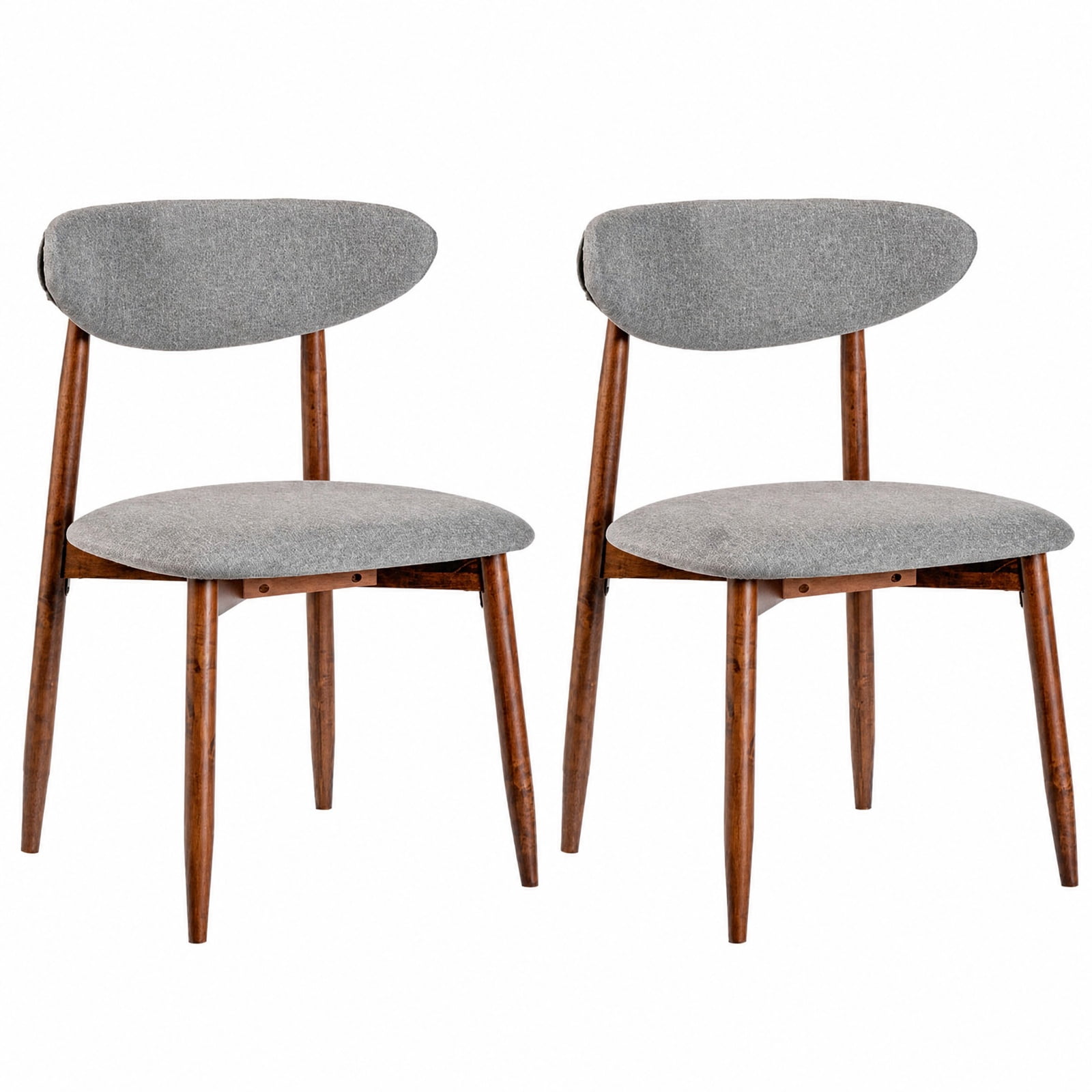 Furnibear Fabric Upholstered Dining Chairs Set of 2 with Curved Backs and Solid Rubber Wood Legs for Kitchen and Farmhouse Dining Room, Gray
