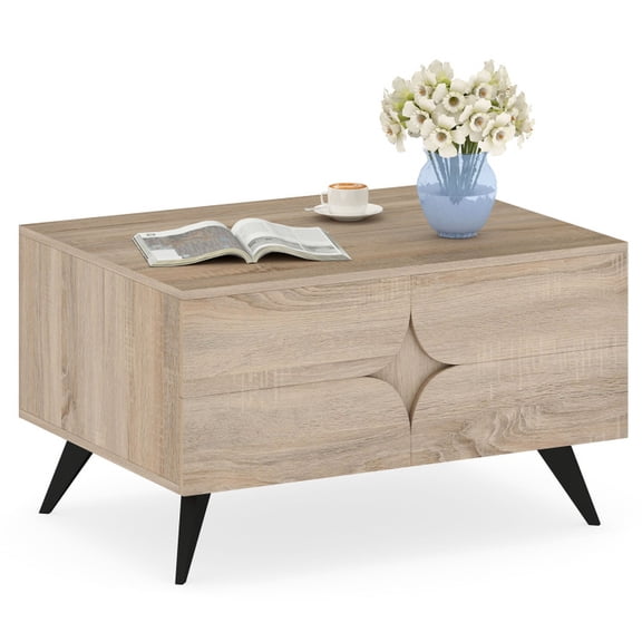 Furnibear Farmhouse Accent Modern Coffee Table with Storage for Living Room Bedroom - Rustic Brown - Living Room Cocktail Center Table