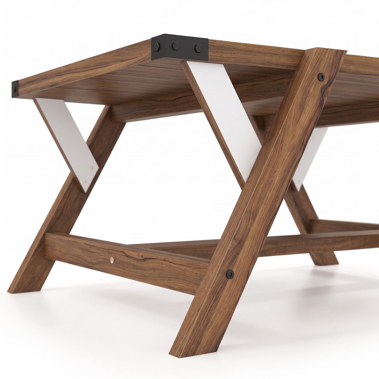 Furnibear Farmhouse Coffee Table, Rectangle Center Table with Nailhead Accents, Wood Living Room Cocktail Table with Anti-Wobble Legs and H-Shaped Base, Walnut