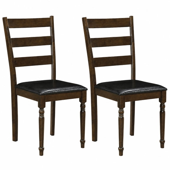 Furnibear Farmhouse Dining Chairs Set of 2 PU Leather Upholstered Ladder Back Kitchen Chairs with Spiral Legs for Dining Room, Brown